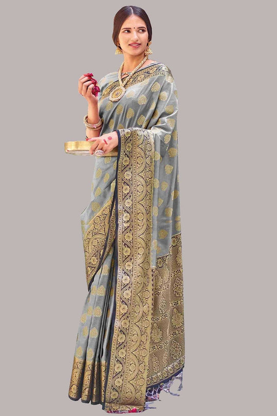 Banarasi Saree Pearl Grey Zari Butta Woven Banarasi Saree saree online