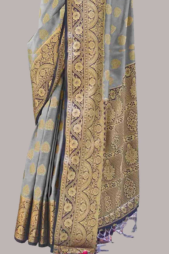 Banarasi Saree Pearl Grey Zari Butta Woven Banarasi Saree saree online