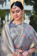 Pearl river grey zari woven banarasi brocade Saree - Buy online on Karagiri - Free shipping to USA