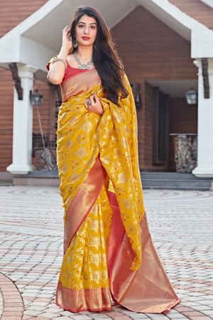 Pearlescent Yellow Banarasi Saree