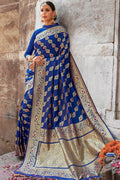 Persian blue zari woven banarasi saree - From ghats of Banaras - Buy online on Karagiri - Free shipping to USA