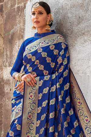Persian Blue Zari Woven Banarasi Saree
