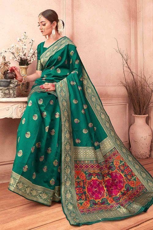 Banarasi Saree Persian Green Banarasi Saree With Meenakari Work saree online