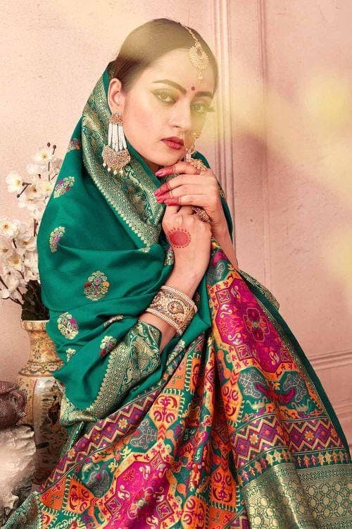 Banarasi Saree Persian Green Banarasi Saree With Meenakari Work saree online