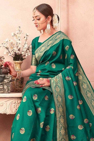 Persian Green Banarasi Saree With Meenakari Work