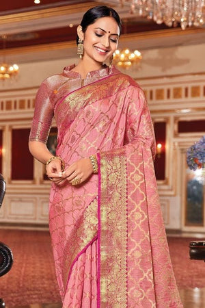 Petonia Pink Banarasi Saree