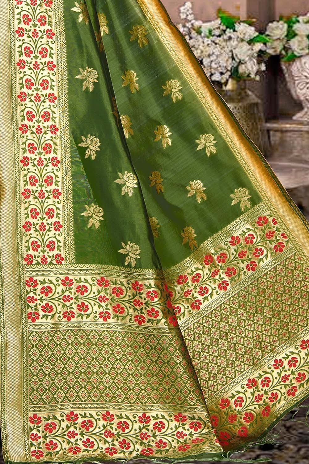 Banarasi Saree Pickle Green Banarasi Saree saree online