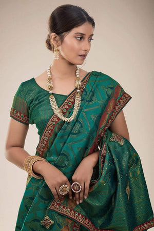 Pine Green Tanchoi Banarasi Saree
