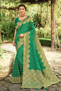 Pine Green Zari Butta Banarasi Saree