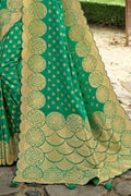Pine Green Zari Butta Banarasi Saree