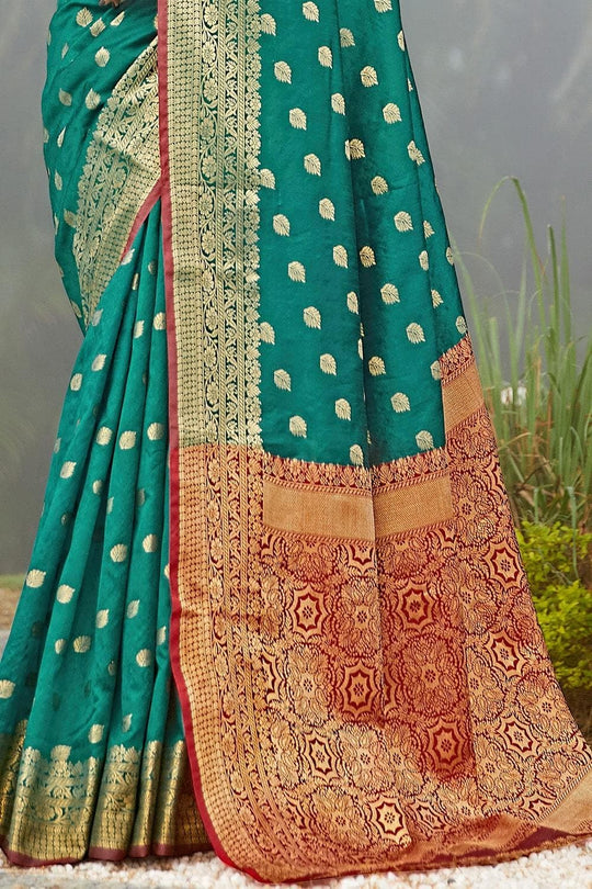 Pine Green Zari Butti Woven Banarasi Saree