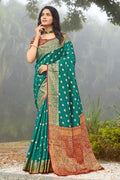 Pine Green Zari Butti Woven Banarasi Saree