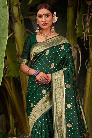 Pine Green Zari Weaved Banarasi Saree