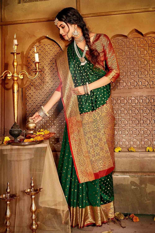 Banarasi Saree Pine Green Zari Woven Banarasi Saree saree online