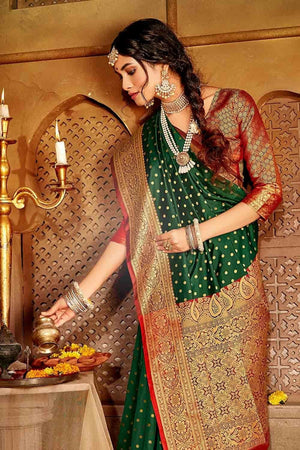 Pine Green Zari Woven Banarasi Saree