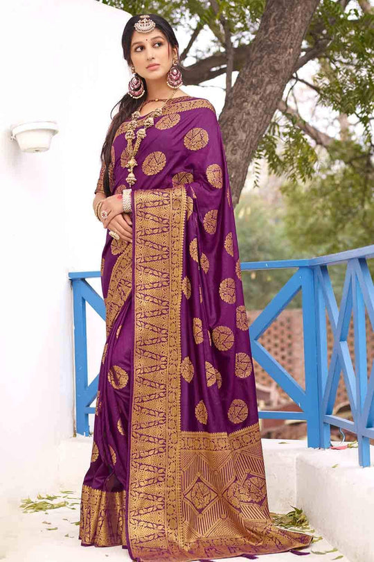 Banarasi Saree Plum Purple Zari Butta Woven Banarasi Saree saree online