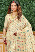 Pretty cream banarasi saree - Buy online on Karagiri - Free shipping to USA