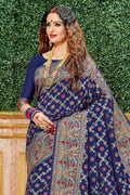 Pretty midnight blue banarasi saree - Buy online on Karagiri - Free shipping to USA