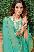 Pretty mint green banarasi saree - Buy online on Karagiri - Free shipping to USA