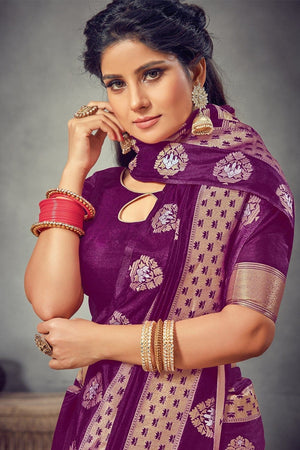 Pretty Purple Banarasi Saree