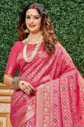 Pretty rouge pink banarasi saree - Buy online on Karagiri - Free shipping to USA