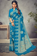 Pretty true blue banarasi saree - Buy online on Karagiri - Free shipping to USA