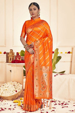 Princeton Orange Banarasi Saree