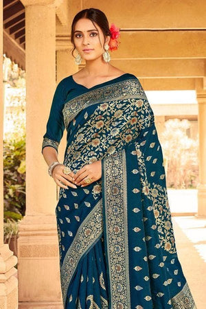 Prussian Blue Banarasi Saree