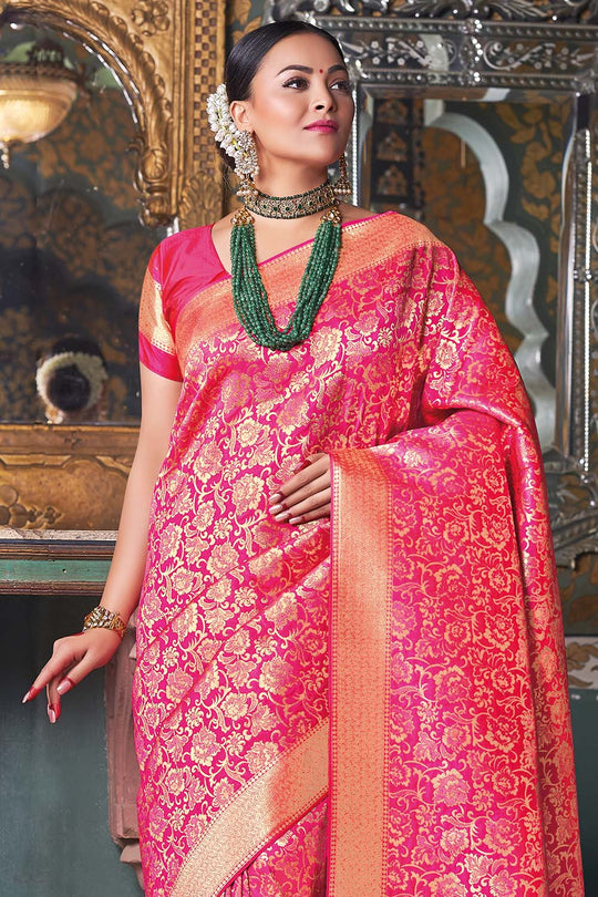 pink banarasi saree