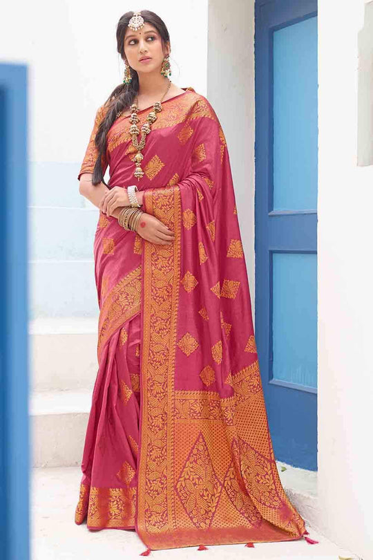 Banarasi Saree Punch Pink Zari Butta Woven Banarasi Saree saree online