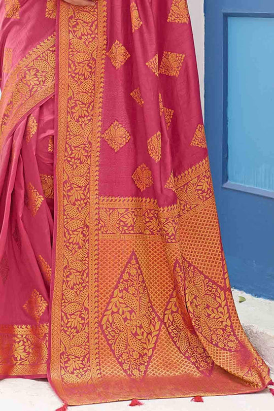 Punch Pink Zari Butta Woven Banarasi Saree