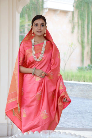 Punch Pink Zari Woven Banarasi Saree