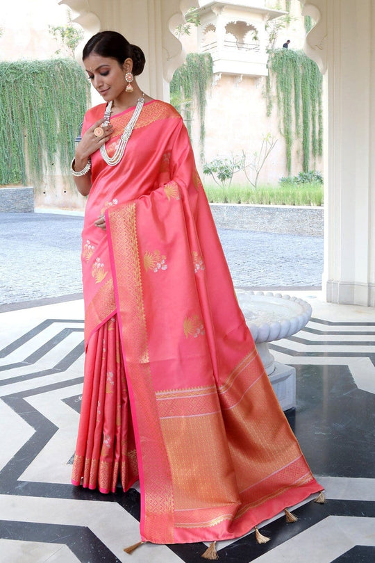 Punch Pink Zari Woven Banarasi Saree