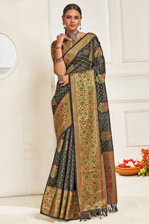 Purpoise Grey Banarasi Saree