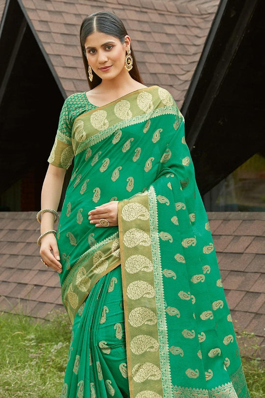 green banarasi saree