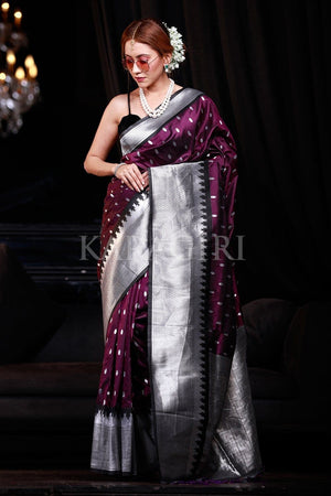 Rasin Purple Small Butta Woven Banarasi Saree