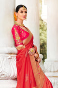 Buy Raspberry red banarasi saree online at best price - Karagiri