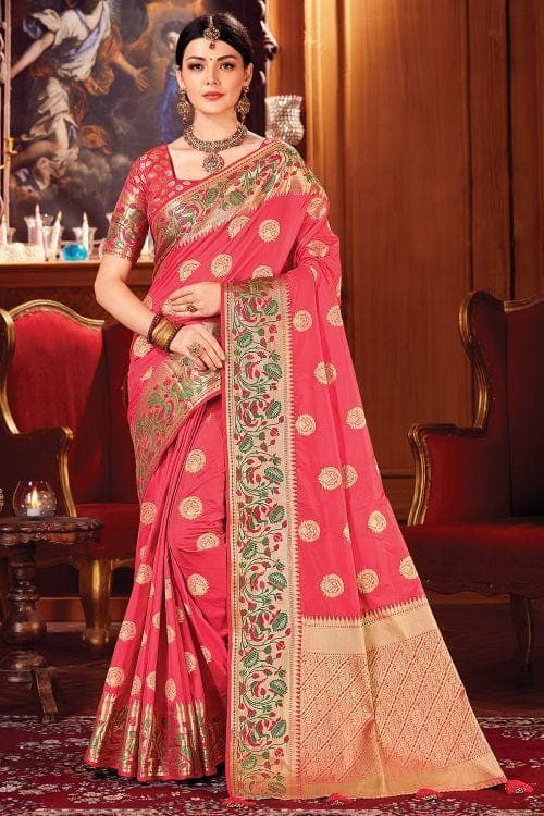 Raspberry Red Banarasi Saree