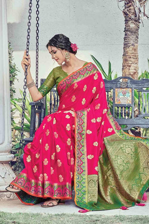 Raspberry Red Zari Banarasi Saree