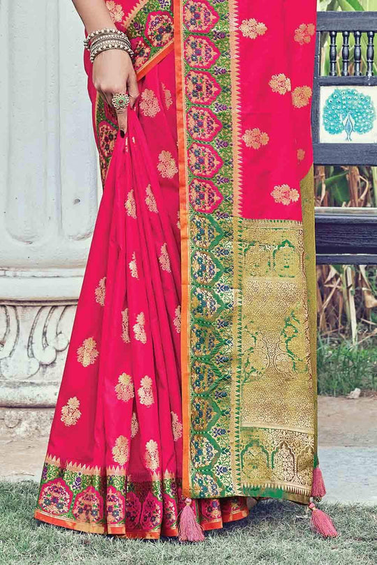 Raspberry Red Zari Banarasi Saree