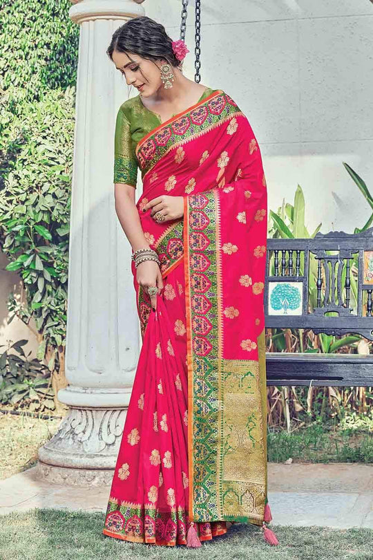 Raspberry Red Zari Banarasi Saree