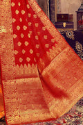 Red And Orange Zari Woven Banarasi Saree