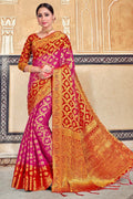 Red And Pink Zari Butta Banarasi Saree
