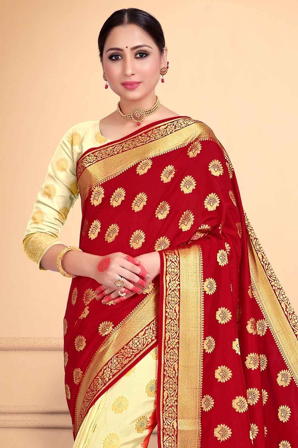 Buy Red And Yellow Banarasi Saree online-Karagiri