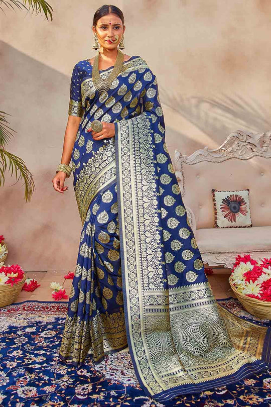 Banarasi Saree Ribbon Blue Zari Butta Woven Banarasi Saree saree online