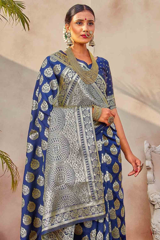 Banarasi Saree Ribbon Blue Zari Butta Woven Banarasi Saree saree online