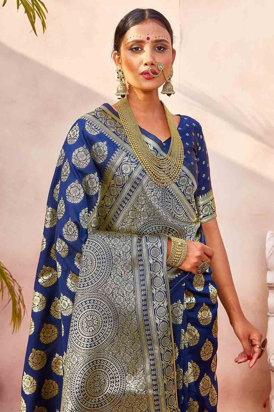 Banarasi Saree Ribbon Blue Zari Butta Woven Banarasi Saree saree online
