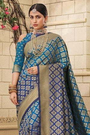 Ribbon Blue Zari Woven Banarasi Saree