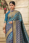 Ribbon Blue Zari Woven Banarasi Saree