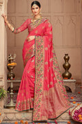 Rose pink banarasi  saree - Buy online on Karagiri - Free shipping to USA